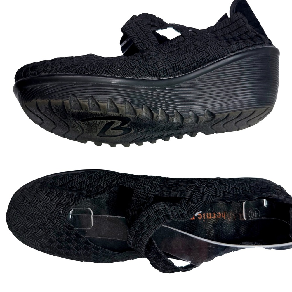 Bernie Mev Lulia Wedge Sandal Shoe Womens 40 Black Woven Elastic Comfort Casual